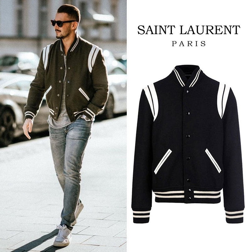 [S~XL] SAINT LAURENT 생로랑 스타디움 울 블루종